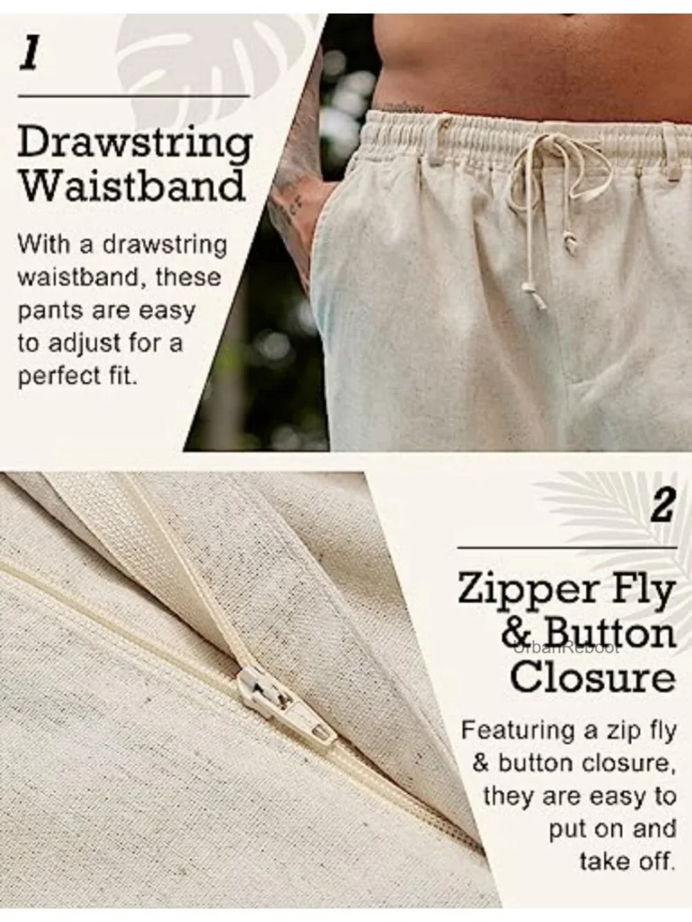 Men's Linen Blend Casual Pants Drawstring Straight Leg Summer Beach Trousers